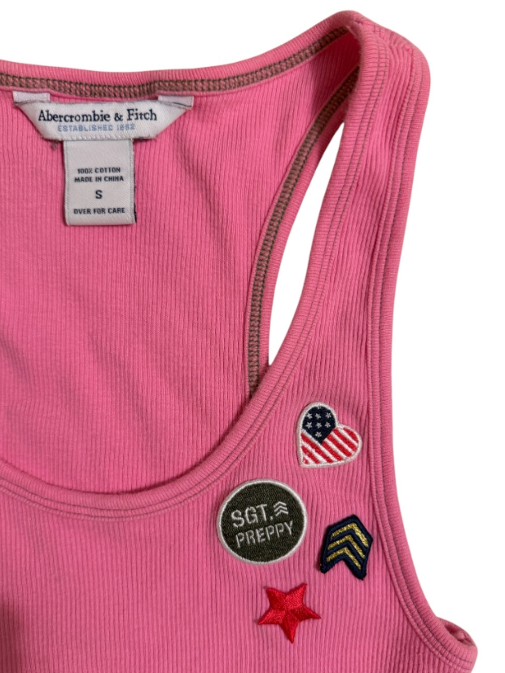 RARE A&F Sgt. Preppy Pink Y2K Ribbed Tank - Heritage Collection with Patches⭐️